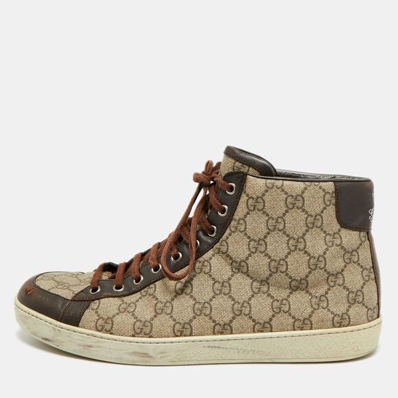 Gucci Other - Gucci Brooklyn Size 44 Brown/beige Gg Canvas And Leather Supreme High Top